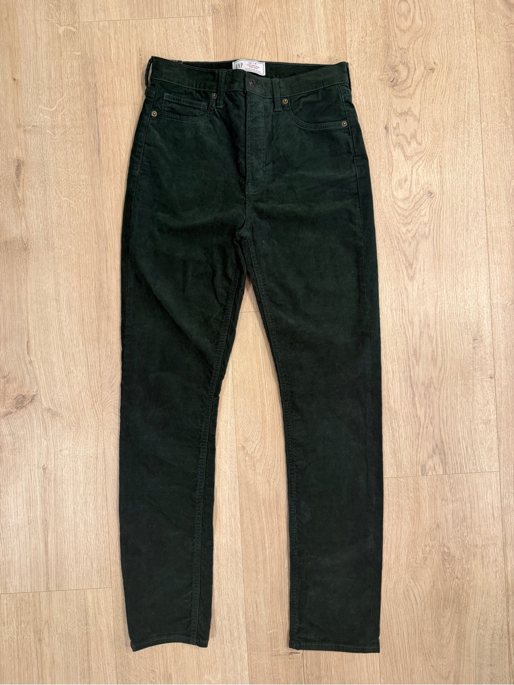 Gap Women’s Green High Rise Slim Straight Stretch Corduroy Pants Pockets 6 Tall
